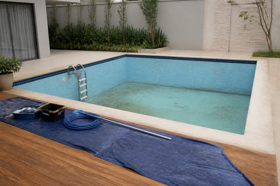 Ilustração de piscina preparada para avaliação de reforma