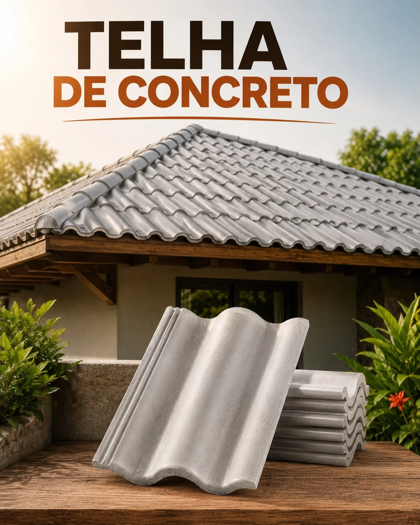 Arte da C&S Madeiras e Telhas apresentando telhas de concreto.