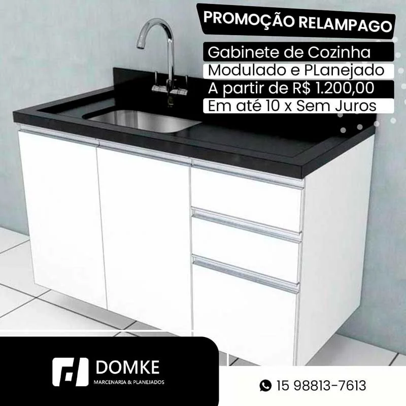 Material promocional da Domke com gabinete de cozinha